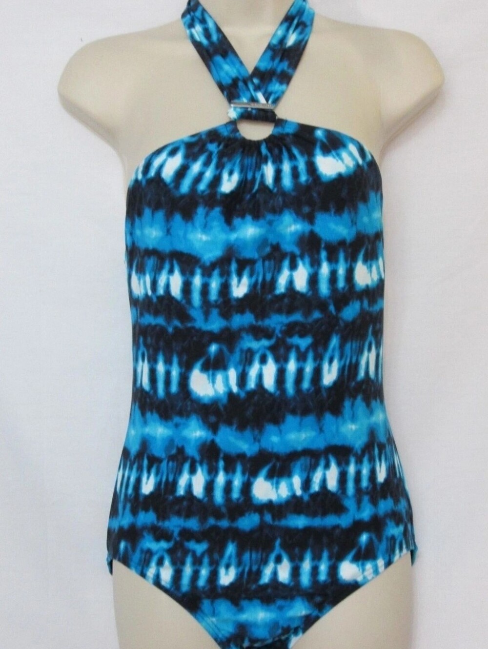 michael kors womens blue tie dye halter one piece swimsuit size 10